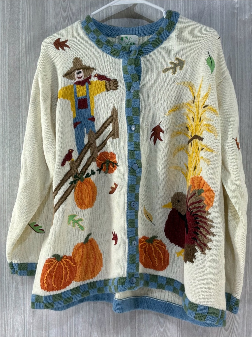 Quacker Factory Thanksgiving Fall Autumn Hand Knit Vintage Cardigan Sweater 1X